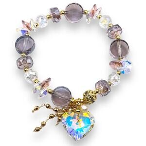 Purple Heart Swarovski Beaded Bracelet